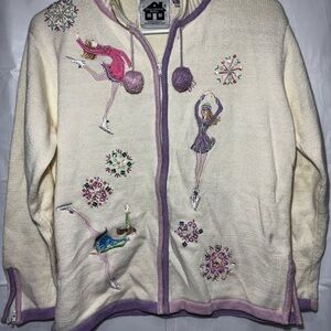 Storybook Knits Cream and Purple Cardigan -Medium